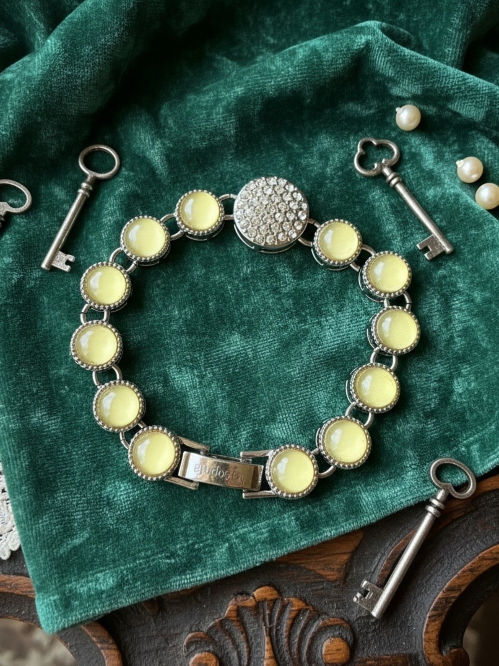Lia Sophia Pale Yellow Cabochon Bracelet in Silver Tone​​ - Picture 3 of 7